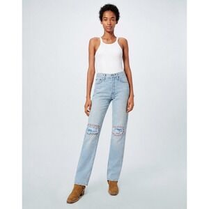 RE/DONE High Rise Loose Jeans in Bleach Destroy Size 26